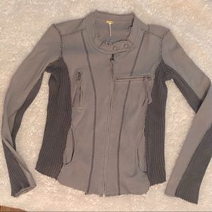 Free People Gray Cotton Moto Sweater Jacket